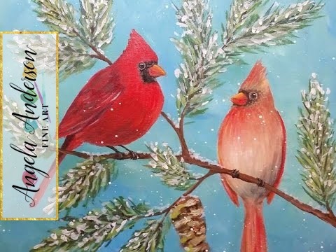 How to Paint a Cardinal Acrylic Painting Tutorial | Live Full Length Free Lesson | Angelooney