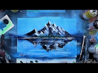Mountains reflection in glossy lake - SPRAY PAINT ART by Skech