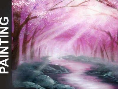 Painting a Cherry Blossom Tree Forest with Acrylics in 10 Minutes!