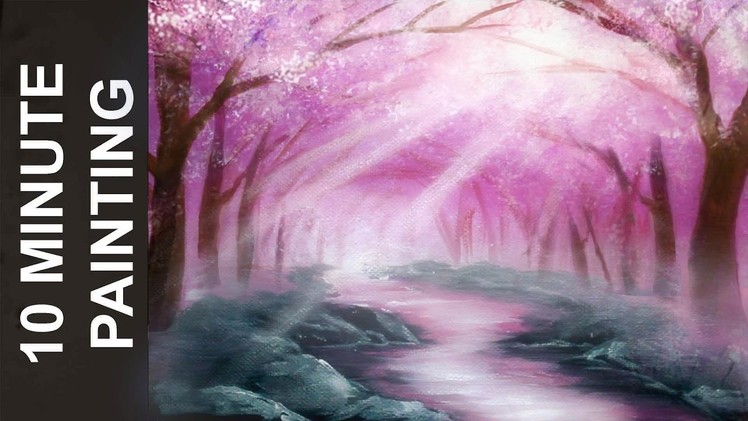 Painting a Cherry Blossom Tree Forest with Acrylics in 10 Minutes!