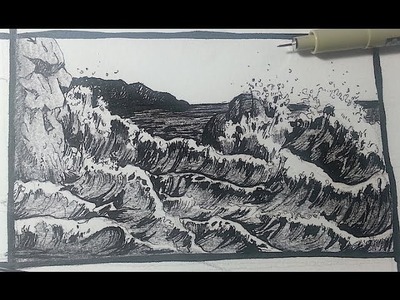 Pen & Ink Drawing Tutorials | How to draw a seascape with waves