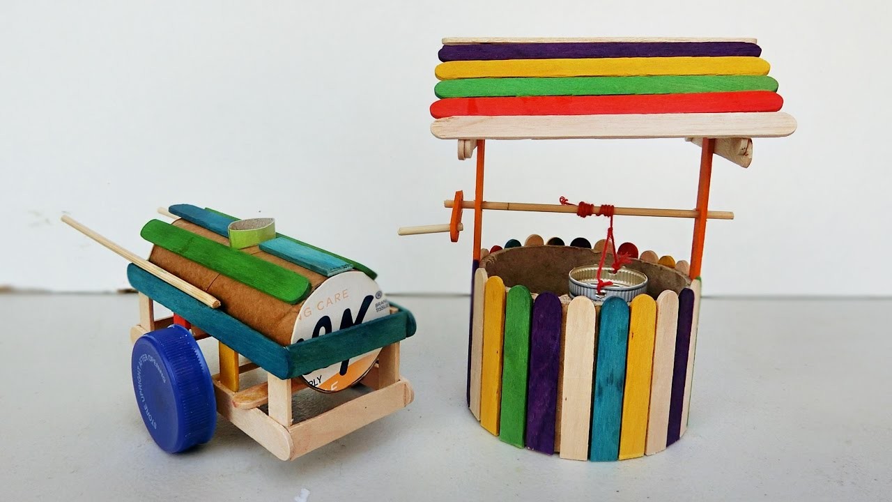 Popsicle stick Crafts - Well and Water Barrel