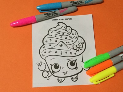 Shopkins Neon Sharpie Markers and Cupcake Queen Shopkins Coloring Page