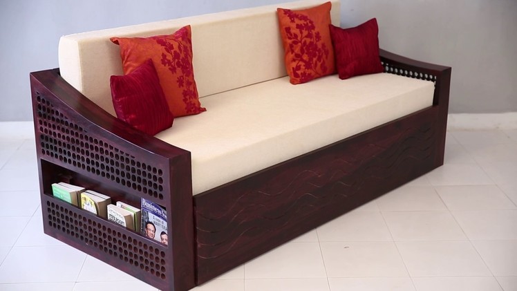 Sofa Cum Bed - Thar Sofa Cum Bed Mahogany Finish Online @ Wooden Street