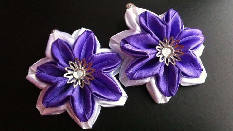 The decoration on the hairpin kanzashi. White - purple flowers. Two assembly options