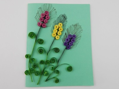 Greeting card with quilling grasses DIY Scrapbooking papercraft