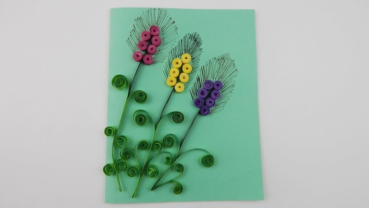 Greeting card with quilling grasses DIY Scrapbooking papercraft