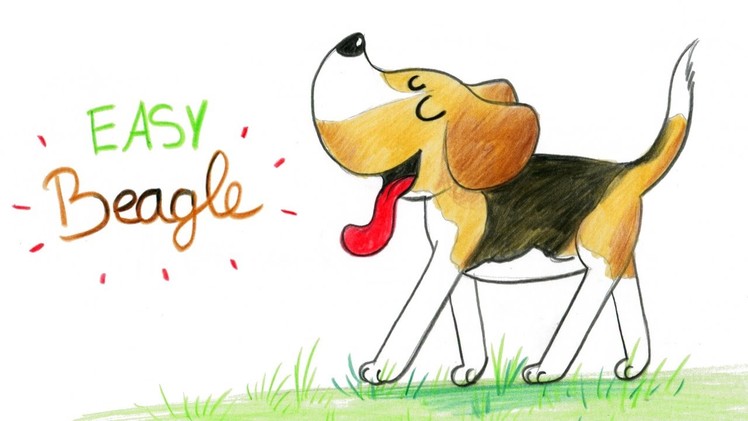 HOW TO DRAW A BEAGLE DOG (EASY WAY). COMMENT DESSINER FACILEMENT UN CHIEN BEAGLE