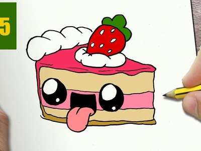 HOW TO DRAW A CAKE CUTE, Easy step by step drawing lessons for kids