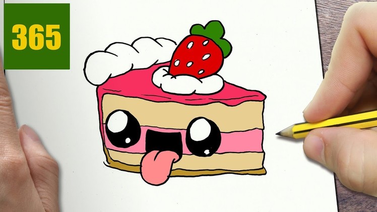 HOW TO DRAW A CAKE CUTE, Easy step by step drawing lessons for kids