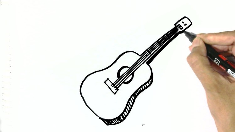 How to draw a Guitar- in easy steps for children. beginners