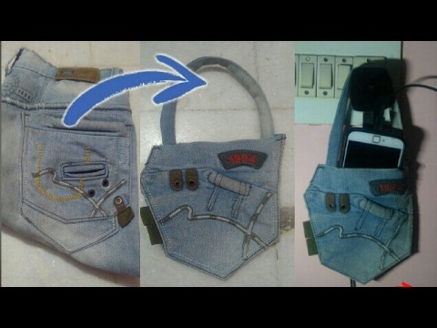 How to make mobile charging holder with old jeans | HMA##015
