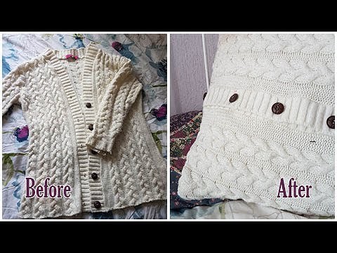 How To Upcycle A Knitted Cardigan Into A Knitted Cushion Cover! (No Knit)