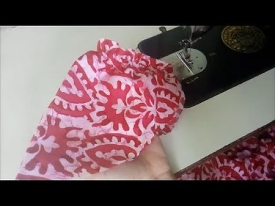 पफ बाजू कैसे बनाये : कटाई और सिलाई : DIY Puffed sleeve style frock tutorial : Elastic Bottom : Hindi