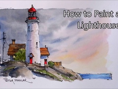 How to Draw and paint a Lighthouse Line and Wash Watercolor. Beginner lesson. Peter Sheeler