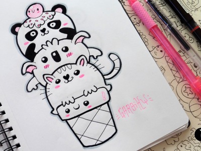 ♥ Kawaii Animals Ice Cream ♥ Panda, Koala and Cat ♥ Doodles ♥ Easy Drawings by Garbi KW