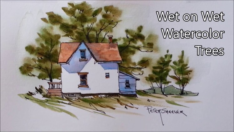Simple Wet on Wet Trees in Watercolor. Real Time Pen and Wash Demonstration. Peter Sheeler