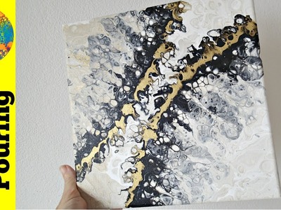 Black, white and gold collaboration YT challenge (DebyAtAcrylicPouring)