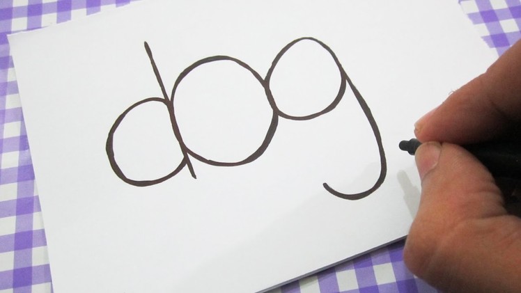 How to turn words DOG into a Cartoon ! Learn drawing art on paper for kids
