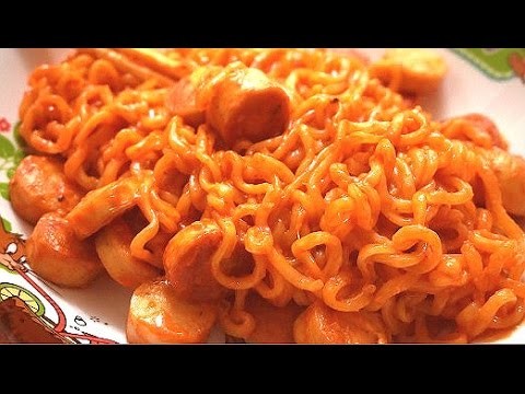 Korea Spicy Noodle (Samyang Fire Ramen) + Milk + Cheese + Sausage