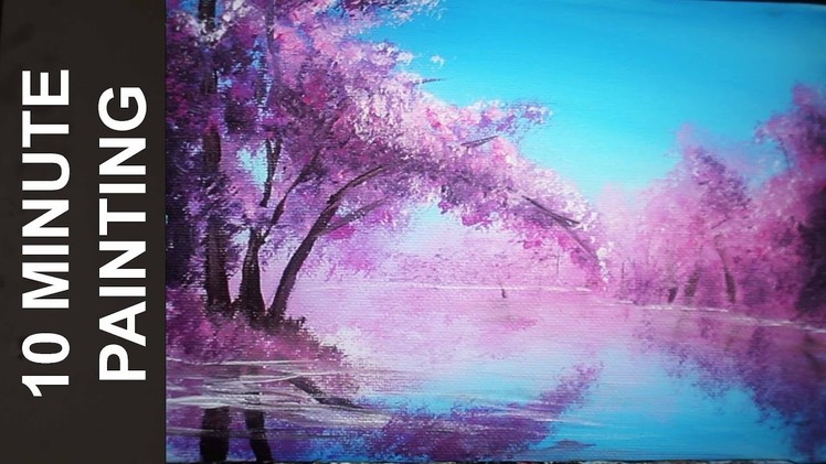 Painting a Cherry Blossom Tree Along the River with Acrylics in 10 Minutes!