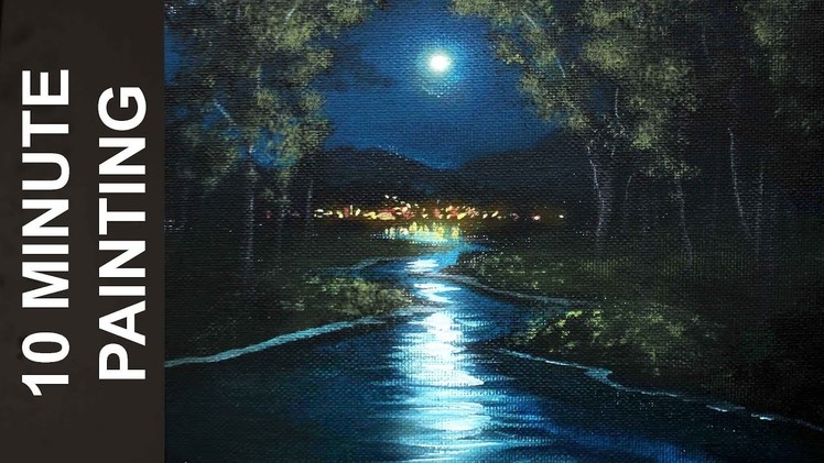 Painting a Moonlit Stream with Acrylics in 10 Minutes!