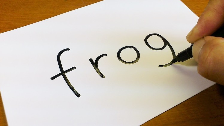 Very Easy ! How to turn words FROG into a Cartoon for kids -  How to draw doodle art on paper