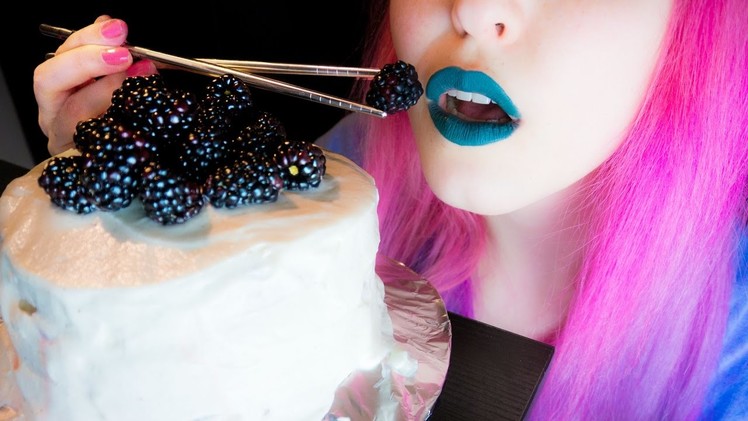 ASMR: Super Moist Black Velvet Cake with Fruits ~ Relaxing Eating Sounds [No Talking | Vegan] ????