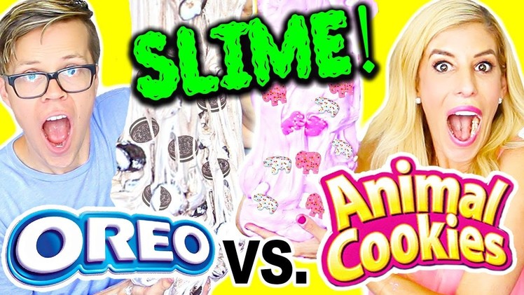 DIY GIANT OREO SLIME VS ANIMAL COOKIE SLIME CHALLENGE! (NO BORAX)