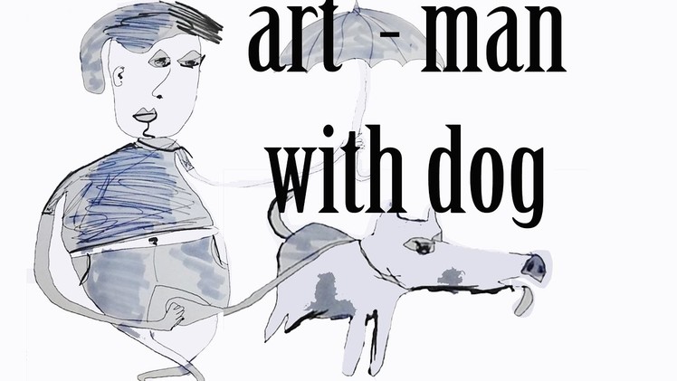 How to draw a man walking a dog