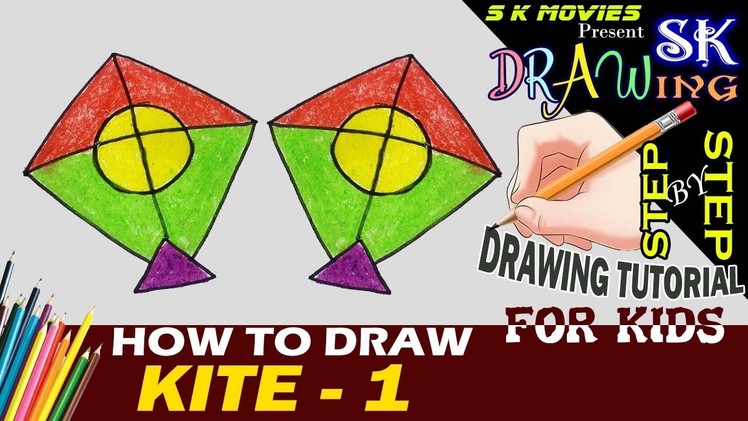 Kite 1 | How to draw kite | Easy Drawing step by step Tutorial