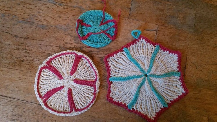Potholder. coaster 6 how to do the embellishments? Crochet or embroidery