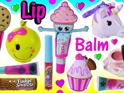 SQUISHY LIP BALMS! Lip Balm BONANZA! Unicorn Emoji Cupcake Stress Relievers! LIP GLOSS! FUN Review