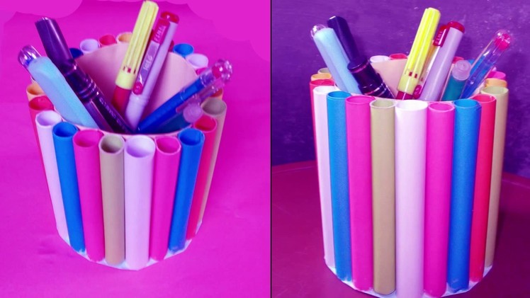 How to Make A colorful  Paper Pen Holder | Pencil Holder | Creative Paper Art Designs
