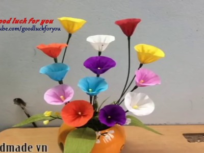 How to make Morning glory paper flower Como hacer flores de papel super facil