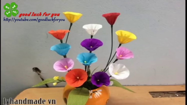 How to make Morning glory paper flower Como hacer flores de papel super facil