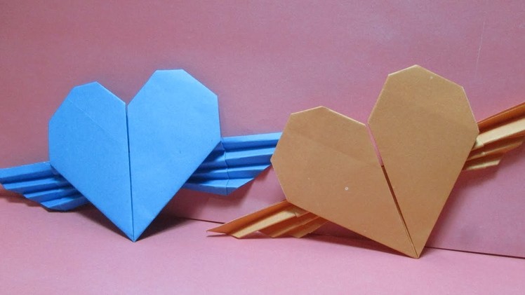 Origami Heart.How to make paper Heart with wings? paper craft Tutorials step by step.