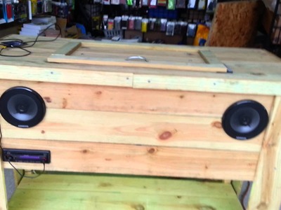 Wooden ice chest I made with stereo and LED lights