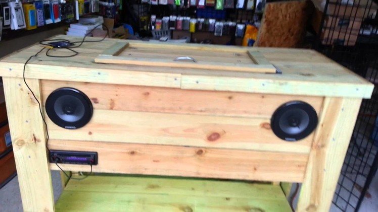 Wooden ice chest I made with stereo and LED lights