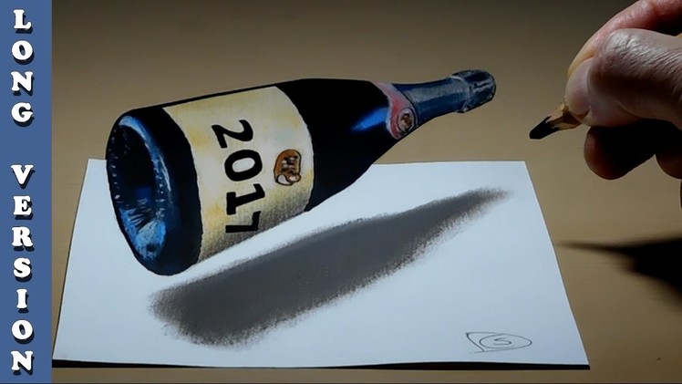 3D Trick Art on Paper, Champagne bottle, Long Version