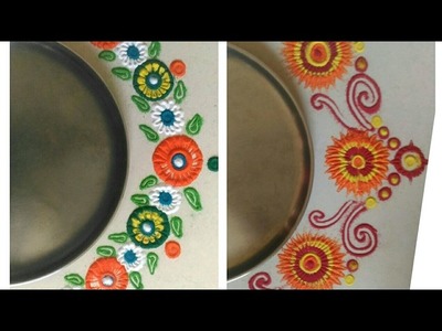 4 Easy RANGOLI DESIGNS AROUND PLATE by Creative hands | How to make rangoli design around thali