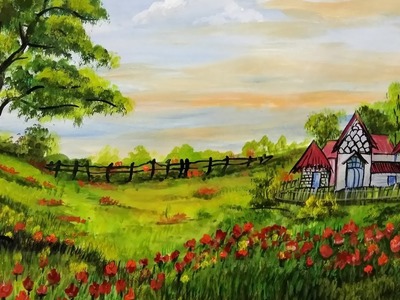 Acrylic Landscape Painting - How to paint beautiful nature scenery : Simple & Easy