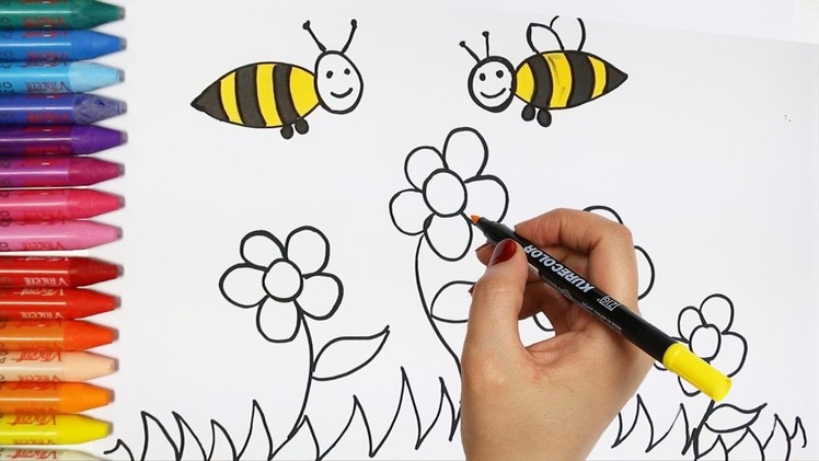 Art for Kids How to Draw and Color Flower and Bee | How to Draw and Color Kids TV