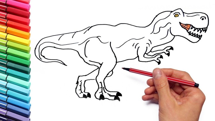Coloring Pages for Kids to learn colors With Dinosaurs And Shark - How to draw Dinosaurs for Kids