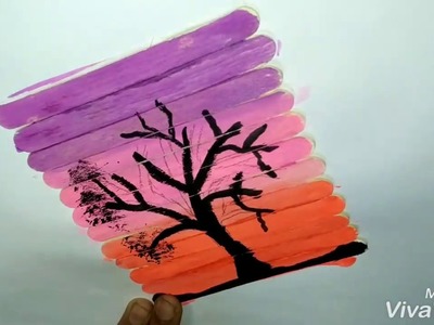 DIY How to make a tree painting of water color on ice cream sticks step by step\ Popsical stick art