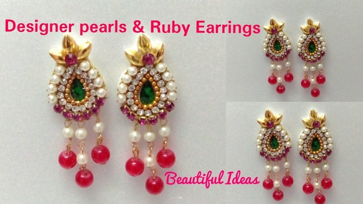 DIY.How to make Designer Pearls & Rubies Earrings Made Out Of Paper at Home.Paper Designer Earrings.