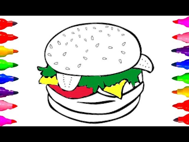 How to draw GIANT Cheeseburger| Coloring Book for kids Learning Colors Children Colored Markers