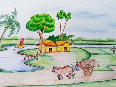 How to draw  scenery of rural life