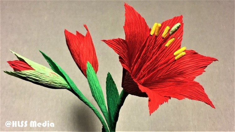 How to make amaryllis paper flower|making beautiful origami amaryllis with crepe paper tutorials