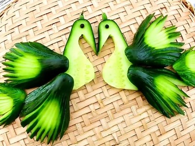 How To Make Cucumber Peacock - Vegetable Carving Garnish - Sushi Garnish - Food Art Decoration